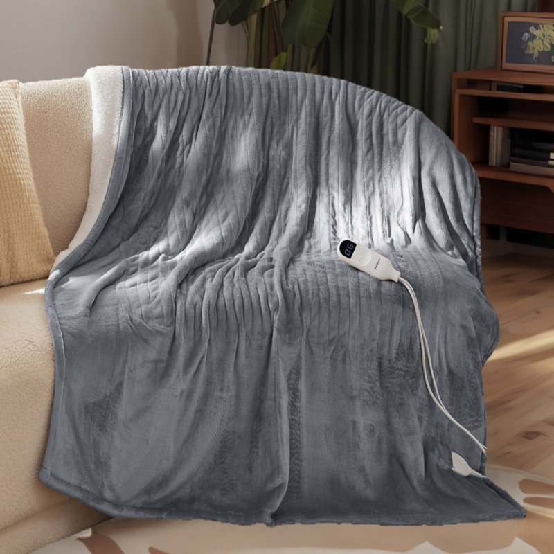 Winter Heated Blanket, Soft Flannel Electric Blanket with 4 Time Settings, 6 Heating Settings, Throw, Classic Grey