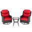 Ensemble de conversation d'extérieur en rotin pour 2 personnes avec table d'appoint, 2 chaises pivotantes et coussins rouges Adcox-1513170316