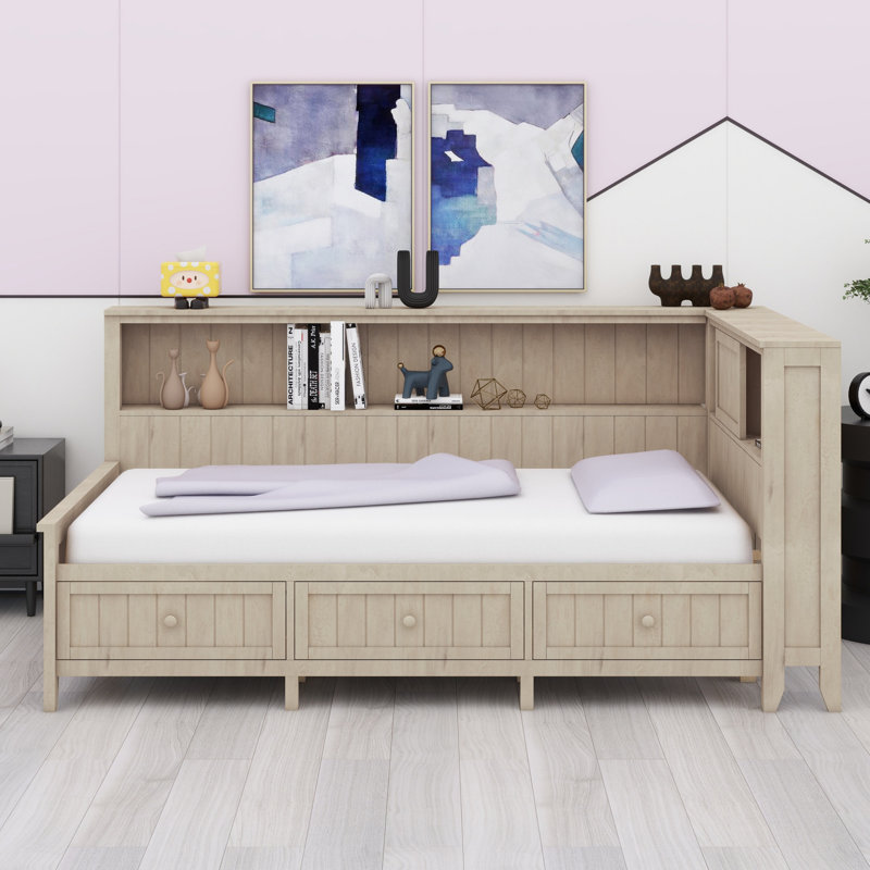 Daybed With Storage Shelves And 3 Drawers, Twin