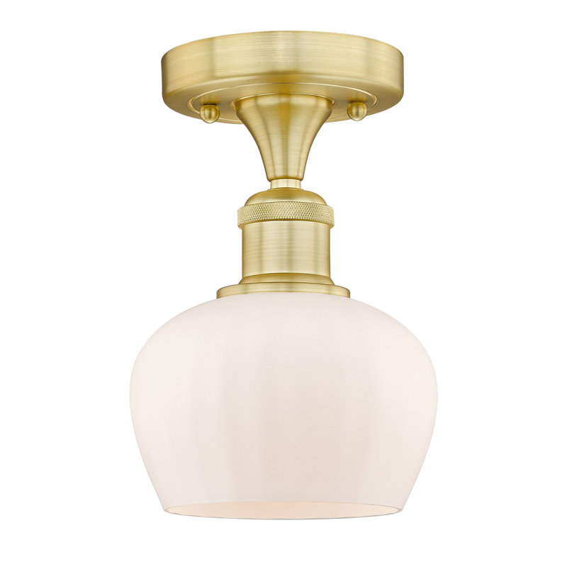 Hayons Glass Semi Flush Mount, Satin Gold, Matte White