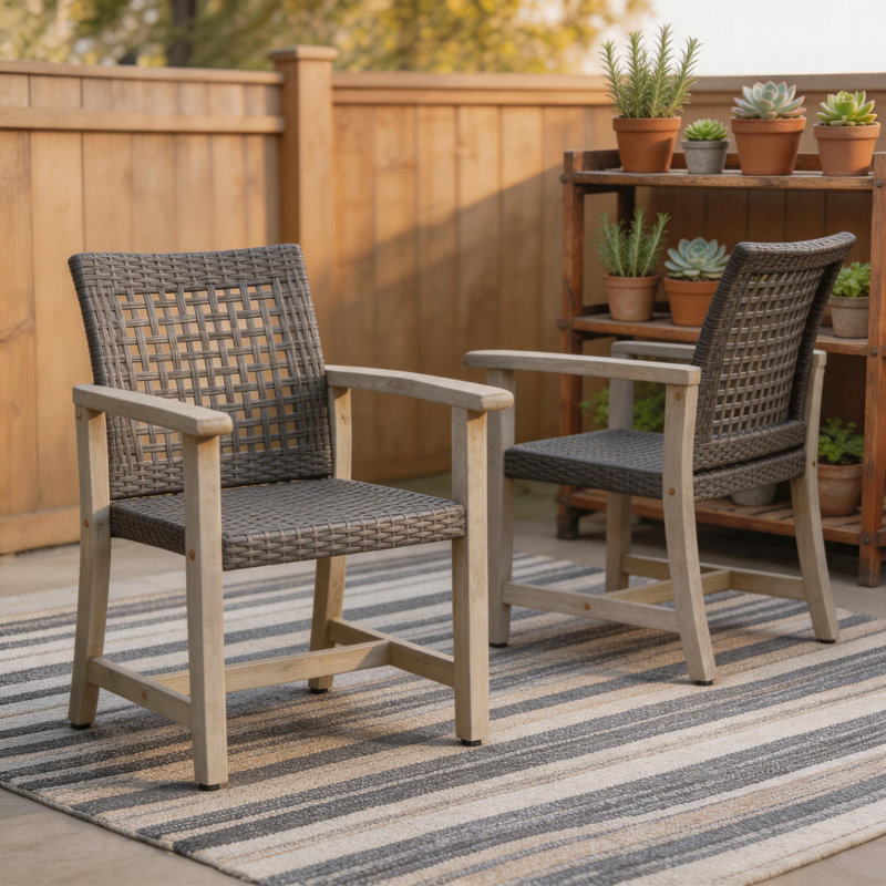 Ensemble de 2 chaises de salle à manger en bois d'acacia Hampton et en osier tissé à la main 400 lb pour la terrasse du jardin