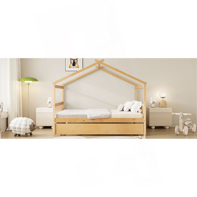 Lit double en bois avec lit gigogne simple