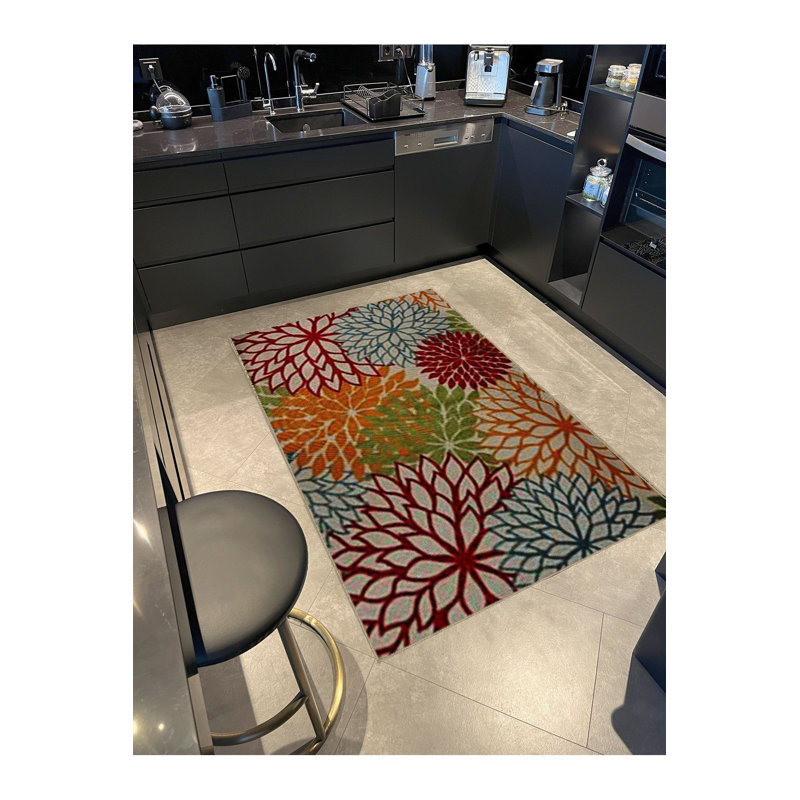 Tapis décoratif multicolore à motif floral multicolore lavable à la machine, Rectangle 3 pi 3 po x 4 pi 11 po