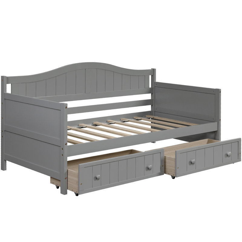 Lit de jour simple en bois avec 2 tiroirs, Grey