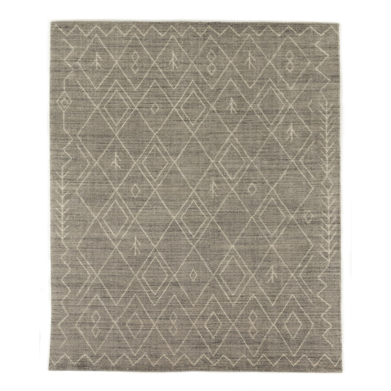 Gray Hand-Knotted Wool and Cotton Moroccan 8' x 10' Rug