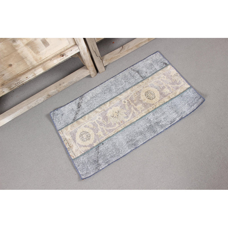 Tapis de porte turc bleu et beige en laine fait à la main pour une décoration intérieure élégante