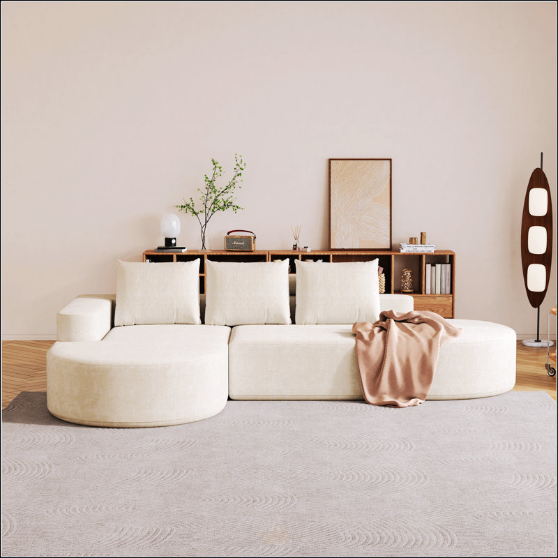 Boneless Modern Curved Sofa, Left Hand Facing, Black Chenille