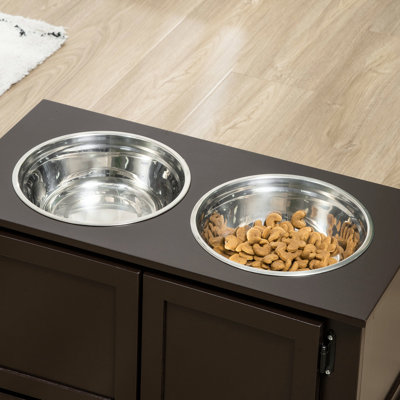 Bols pour chien surélevés avec rangement, acier inoxydable, utilisation intérieure, café, bol pour animaux de compagnie moderne