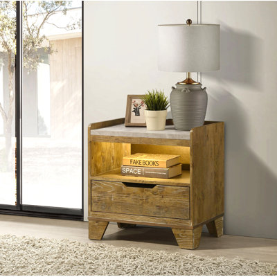 1-Drawer Nightstand With Integrated LED, Medium Oak