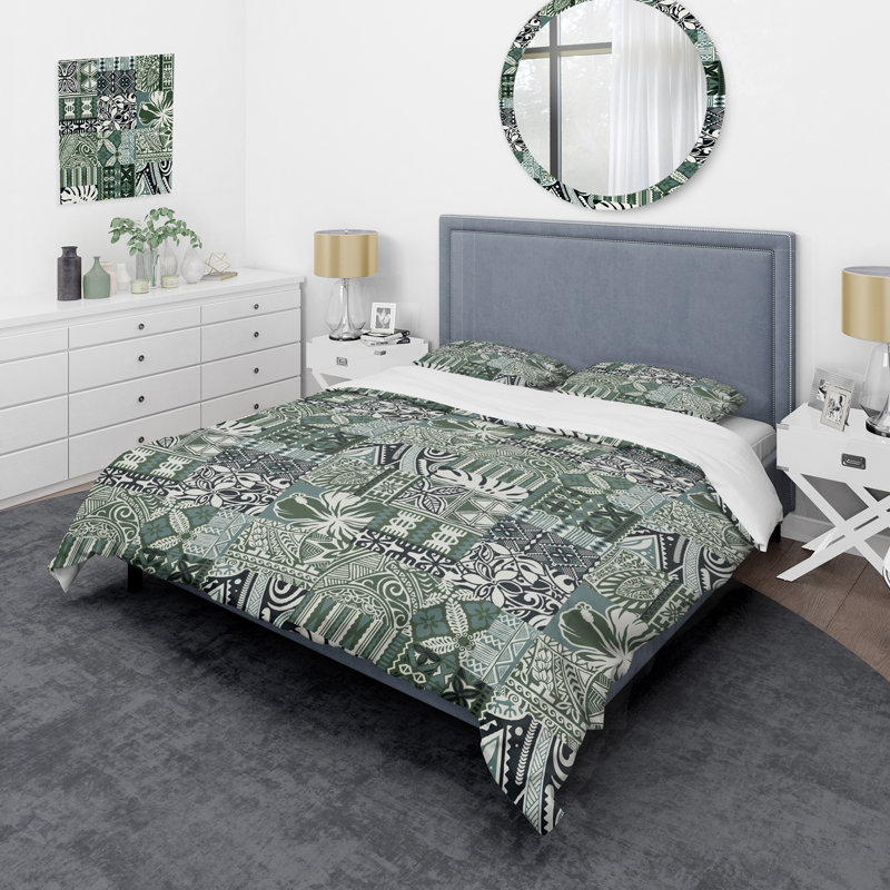 Green Tapa Patchwork - Ensemble de housse de couette à motif, Housse de couette pour très grand lit et 2 très