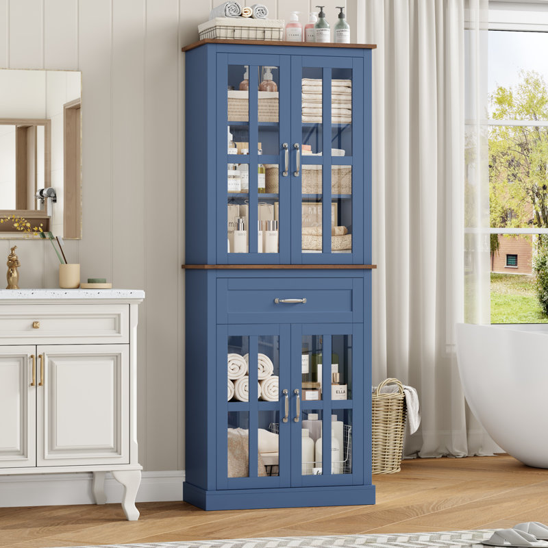 71" Tall Bathroom Storage Cabinet with Drawer - Waterproof MDF for Towels & Cosmetic Storage, Navy