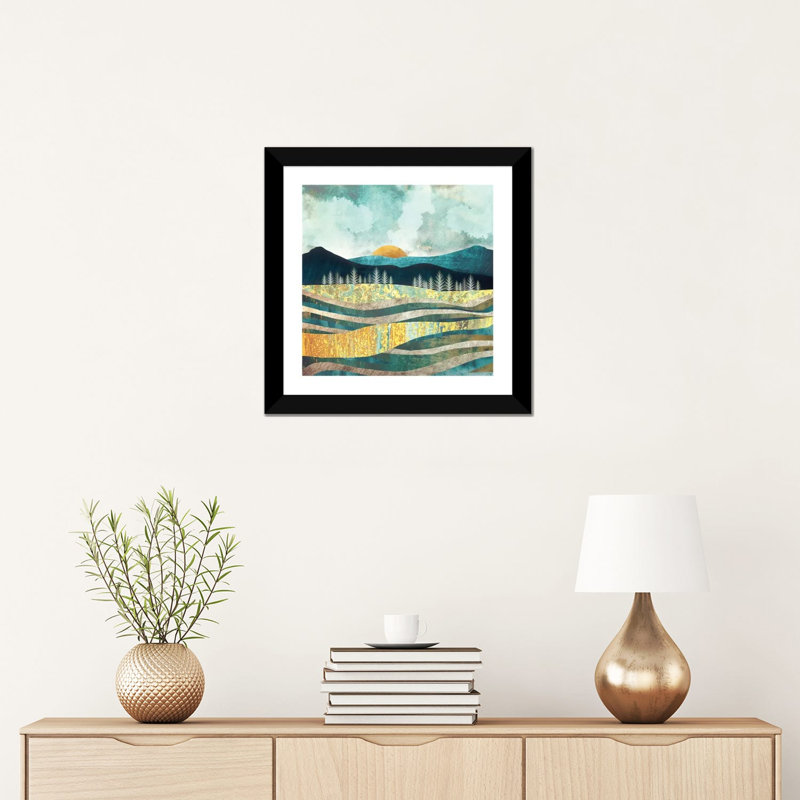 Fin d’été, H 16 po x l 16 po x p 1 po, Papier beaux-arts encadré noir
