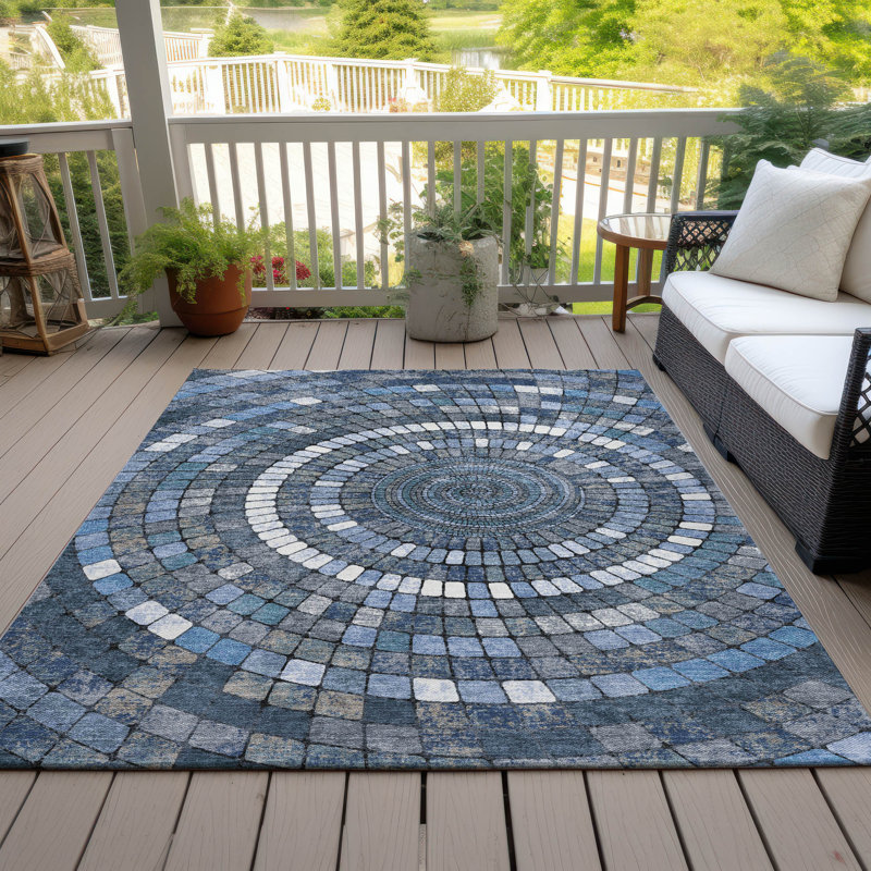 Machine Washable Indoor/Outdoor Husby ACN2216 Geometric Rug, Rectangle 10' x 14'
