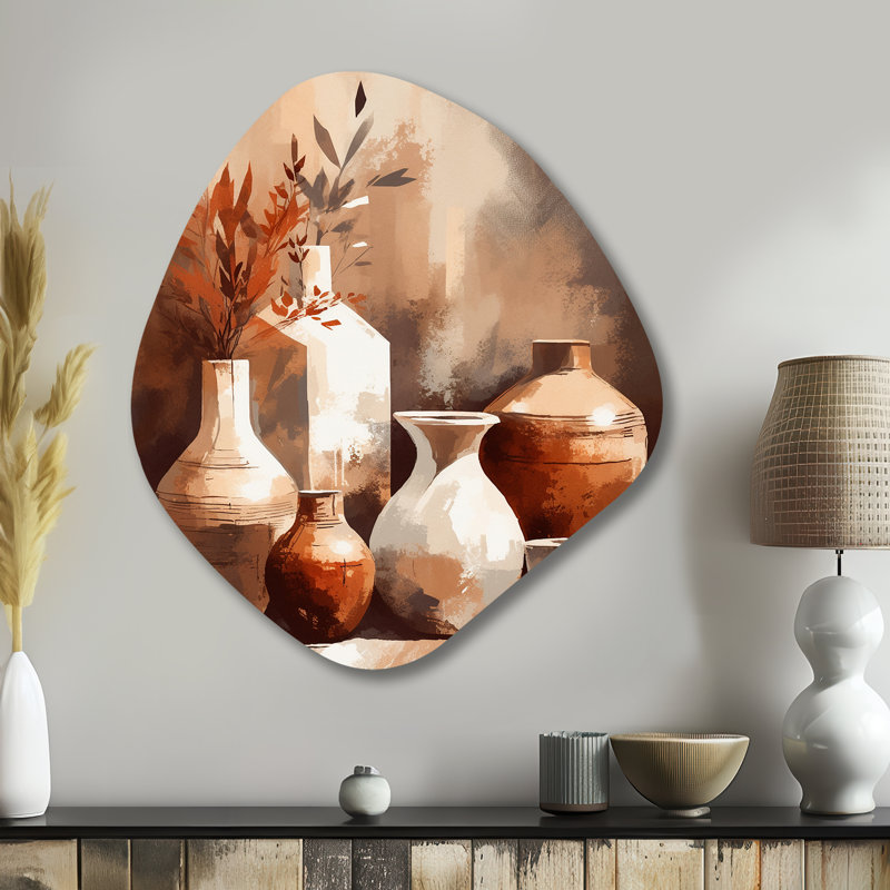Art mural mural asymétrique en terre brune et crème II - Boho Pottery, H 35 po x l 31 po