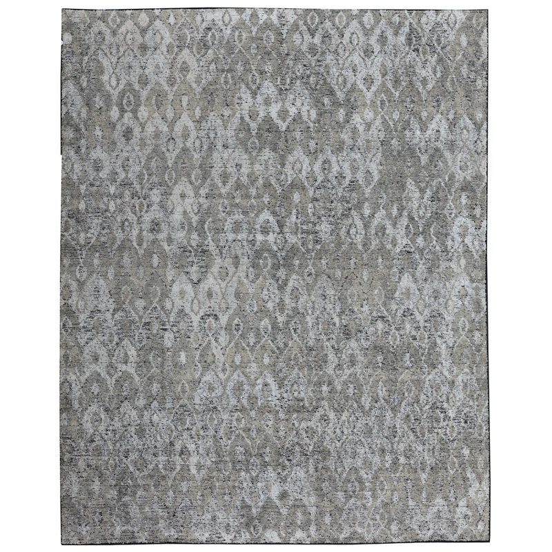 Wool Ikat Area Rug in Silver, Rectangle 8' x 10'