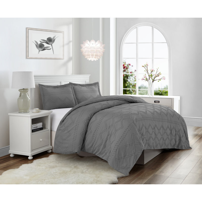  Parure de lit prélavée en jacquard ultra doux à clips Swift Home, Couette grand + 2 taies décoratives standard, Gris acier