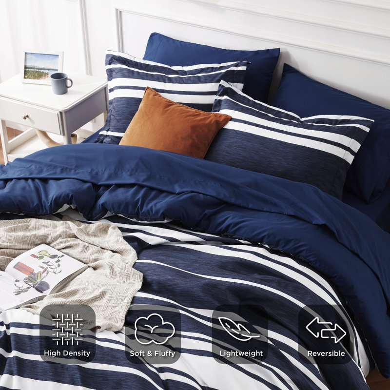 Bedsure Comforter Set, Cationic Dyeing Bed in a Bag with Comforter, Sheets, Pillowcases & Shams, Pageant Blue Striped