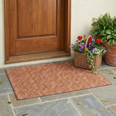 2' X 3' Terra Cotta Geometric Washable Non Skid Indoor Outdoor Area Rug