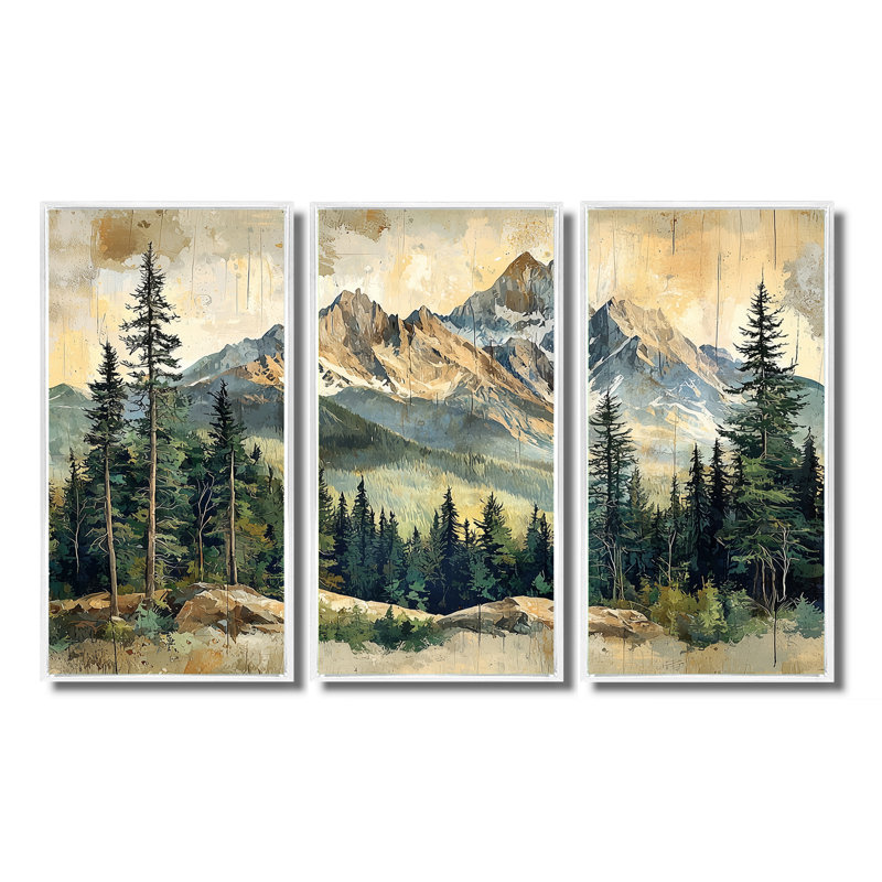 Paysage de montagne en montagne I - Art mural montagnes - ensemble de 3, H 28 po x l 36 po, Blanc