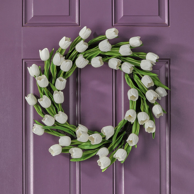 Couronne de tulipe 21 "Pu Spring, Couronne de tulipe blanche