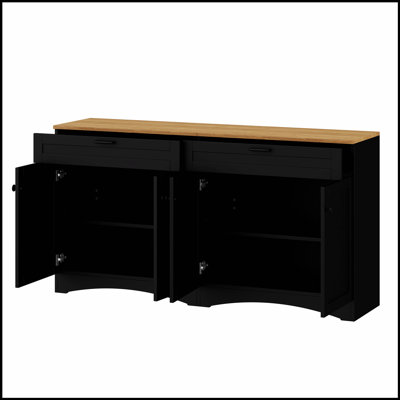 Farmhouse TV Stand with 2 Drawers for TVs Up to 70, Versatile Wood Grain Sideboard with Adjustable Shelves, Mid-Century Buffet Cabinet