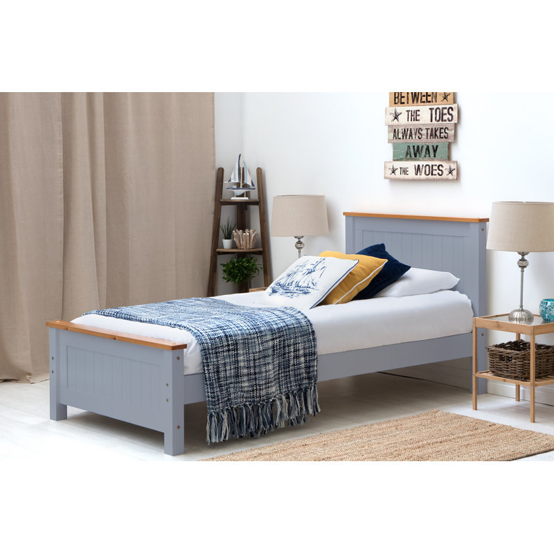 Aubrey Solid Wood Bed with Mattress, Grey, 12cm Memory Foam, Single (3')