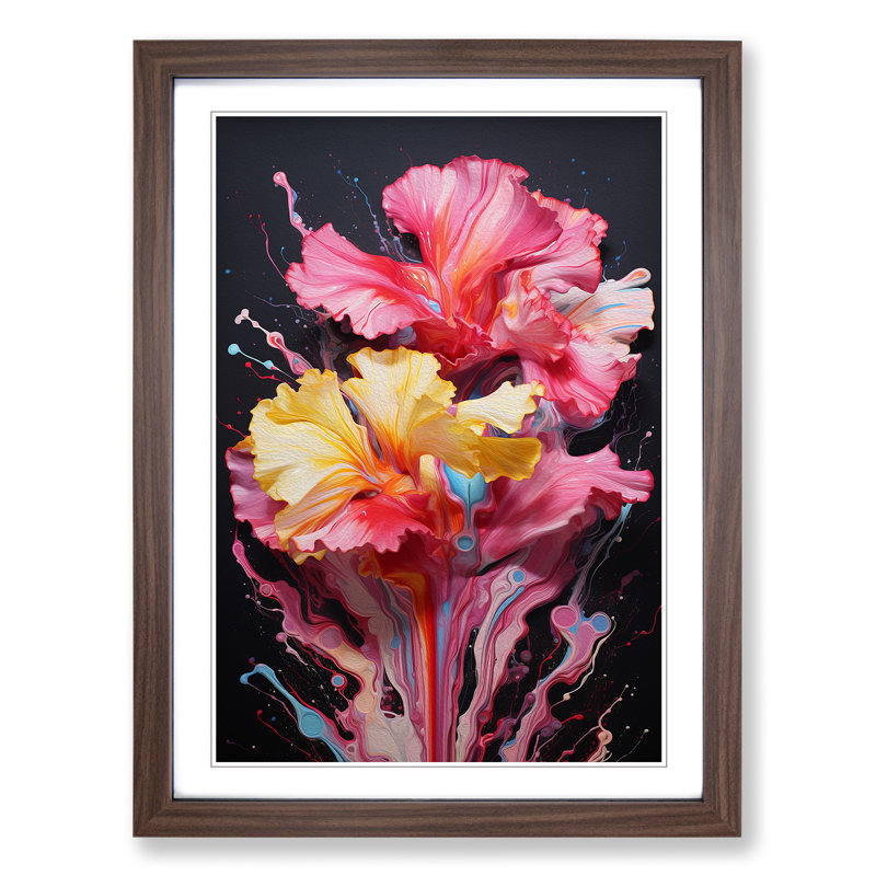 Carnation Flower Action No.3 - Single Picture Frame Print on Wood, 46cm H x 34cm W x 2cm D, Walnut 
