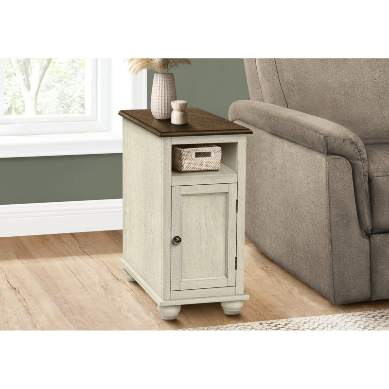 Table de chevet avec rangement pour chambre à coucher : placage blanc antique et brun, table d'appoint pratique en placage pour salon : plateau spacieux