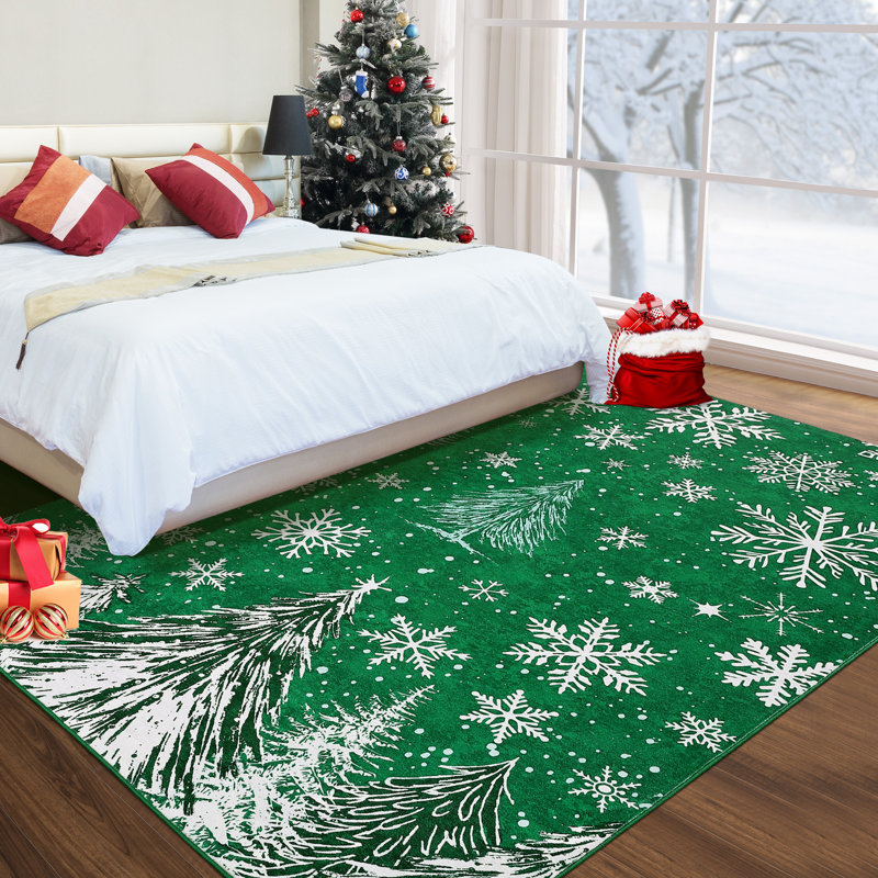 Tapis de Noël pour le salon Tapis lavable, Rectangle 6 pi x 9 pi, Vert