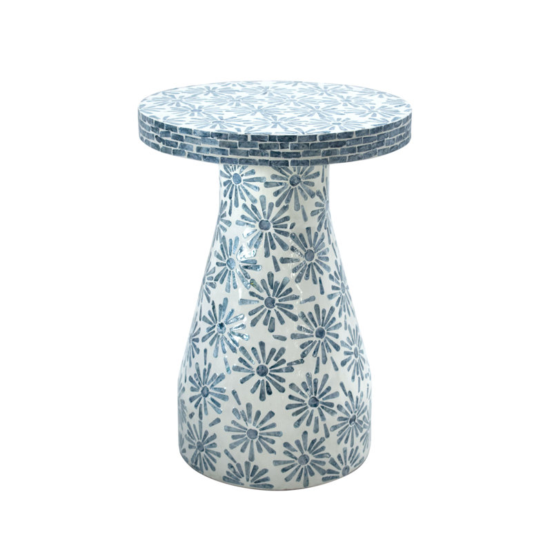 Table de bout en mosaïque Shell, Motif floral bleu