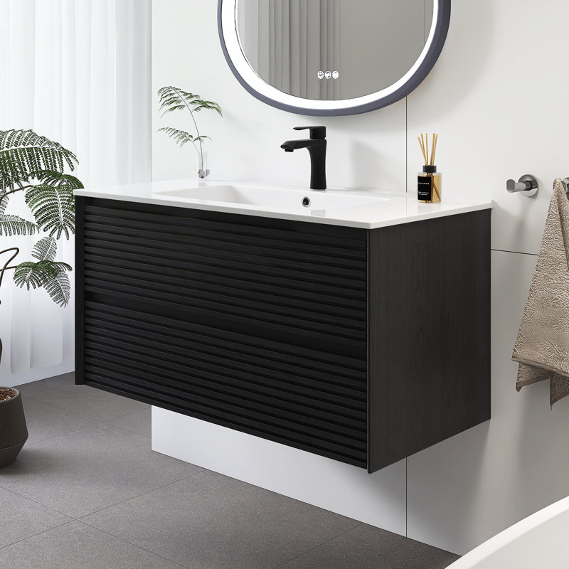 Meuble-lavabo flottant mural 36 po avec lavabo 36 po, Chêne foncé