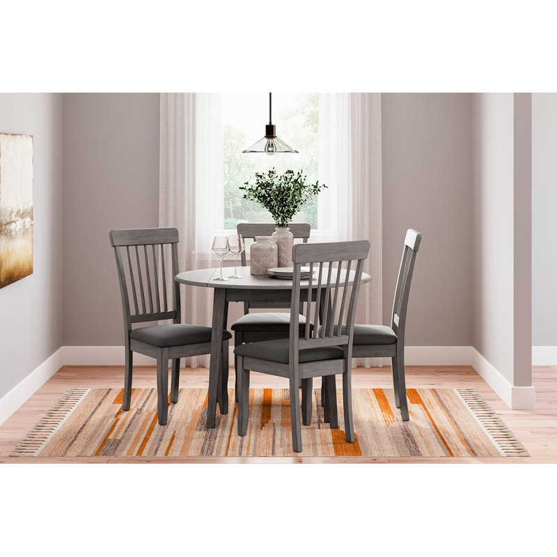Extendable Round Solid Wood Base Dining Table, Grey, Grey