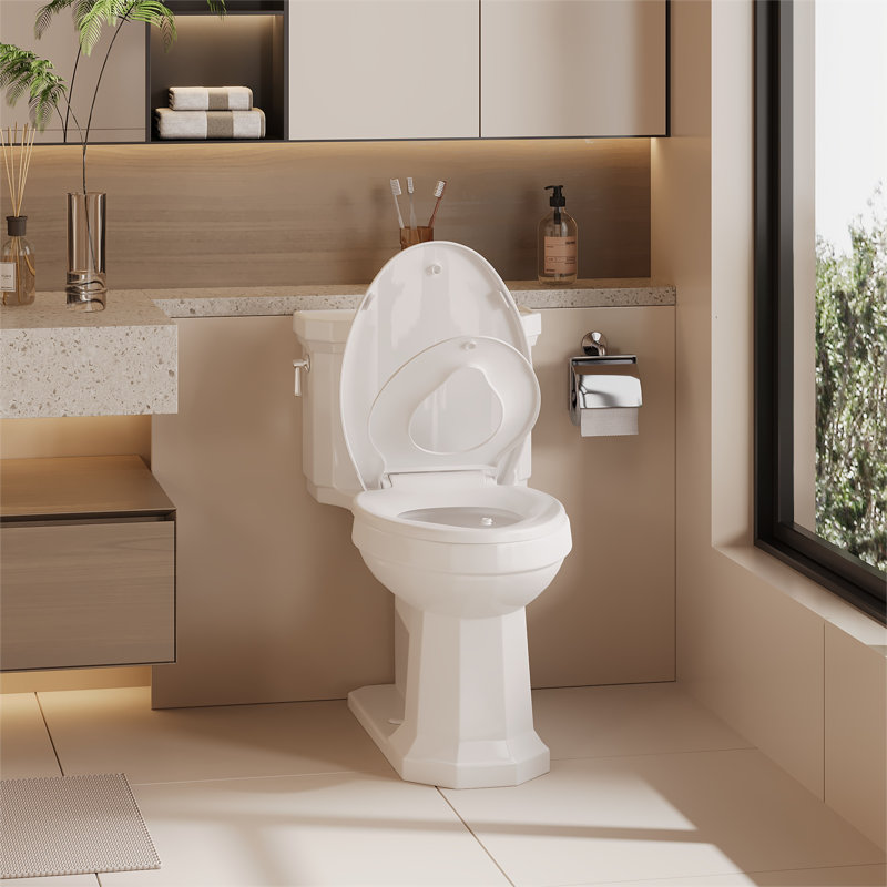 Toilet Seat with Toddler Seat, Elongated Toilet Seat, Quick-Release Structure Toilet Seat, Quick-Attach Hardware & Full Flat with Grip-Tight Bumpers, Quiet-Close Seat, White 19 in