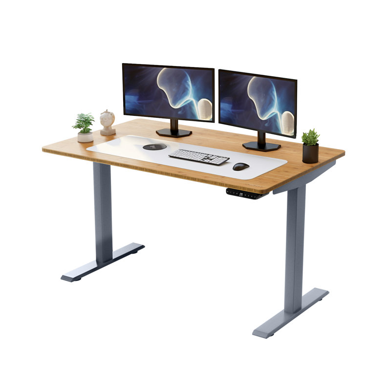 Bureau debout électrique à double moteur 60 po x 30 po Uncage, H 49,2 po x l 60 po x P 30 po, Bambou naturel / gris