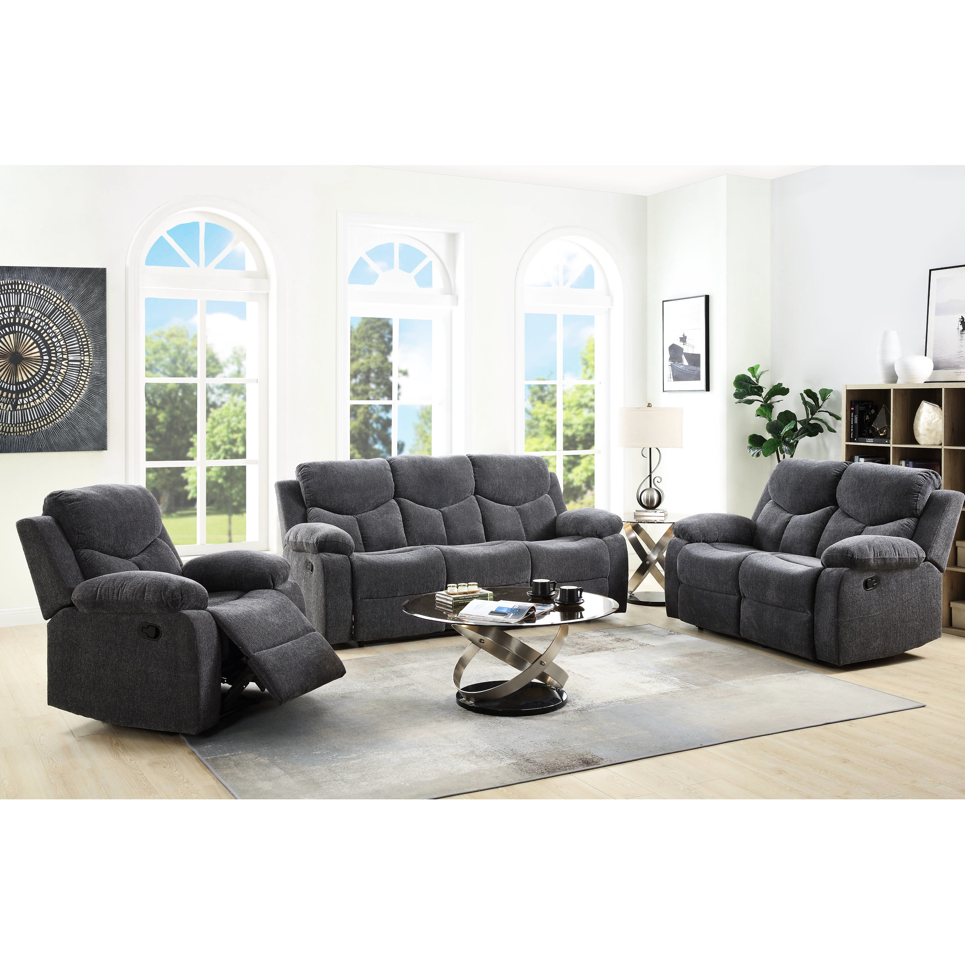 Hokku Designs 3pcs Recliner Living Room In Gray Chenille - Modern ...