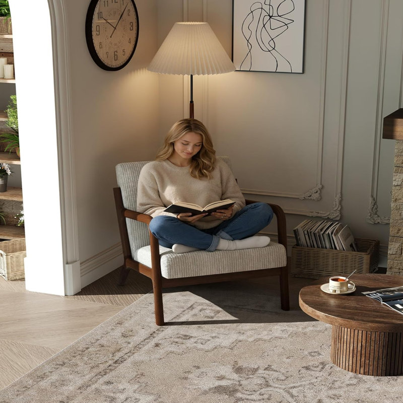 Fauteuil d'appoint en velours côtelé Mid-Century, Beige