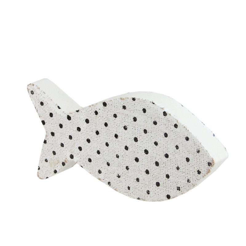 10" Cape Cod Inspired Table Top White and Black Polka Dot Fish Decoration