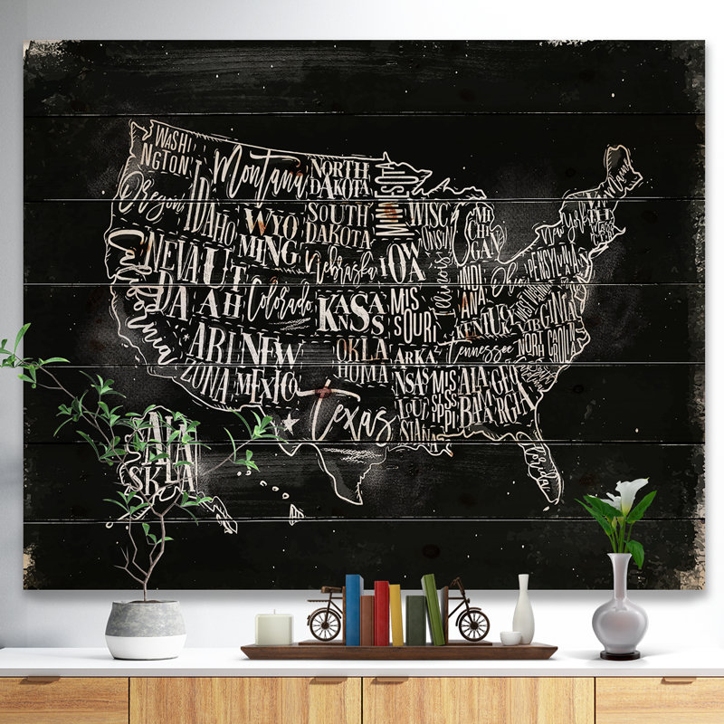 «United States Chalk Vintage Map», impression, H 20 po x l 20 po x P 1 po, Toile tendue