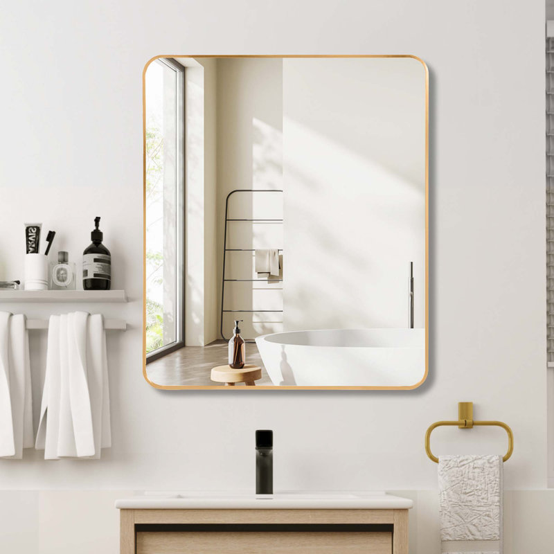 Miroir mural pour salle de bain, Doré, 36 po x 30 po