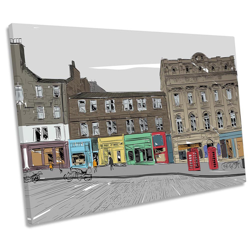 Edinburgh Street Sketch - Wrapped Canvas Print, 50.8cm H x 76.2cm W x 2cm D