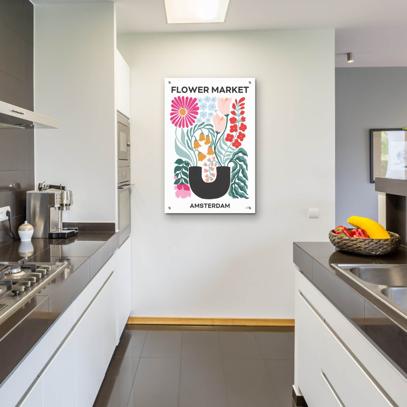 Art mural en verre épique «Flower Market V» par Laura Marshall, H 36 po x l 24 po x P 0,2 po