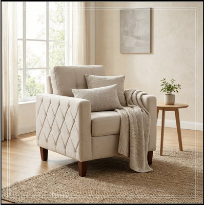 Upholstered Sofa with Button Tufted Piped Trim Square Arm
