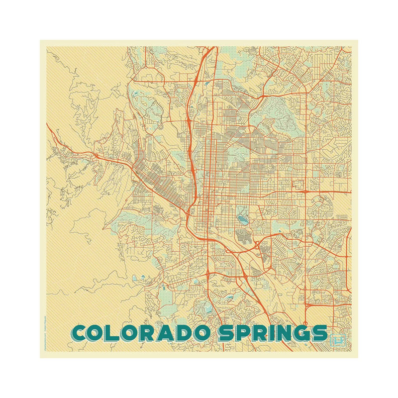 Colorado Springs Retro Urban Blueprint Map by Hubert Roguski - Wrapped Canvas Print, 93.98 cm H x 93.98 cm W x 3.175 cm D