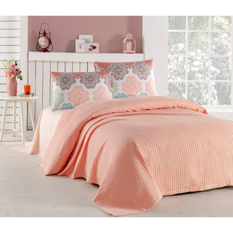 Ensemble de courtepointe orange 100% coton, Courtepointe 63 po x 94 po + 1 taie d'oreiller sta