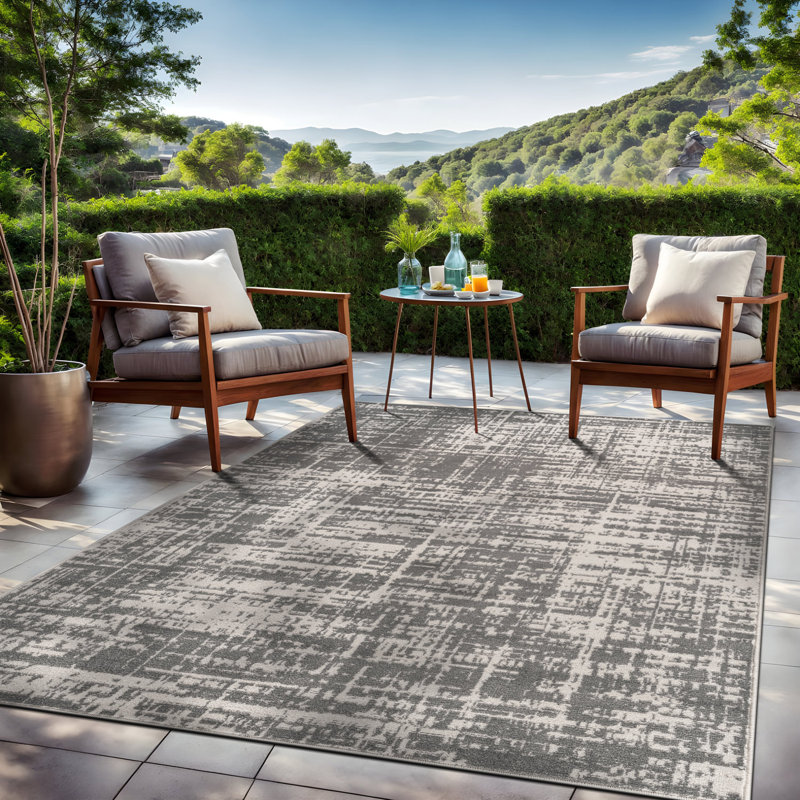 Tapis d'extérieur abstrait, Gray, Rectangle 6' x 9'