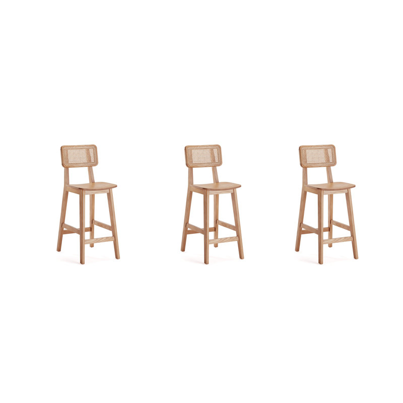 Versailles Counter Stool with Solid Wood Frame, 3, Natural Wood