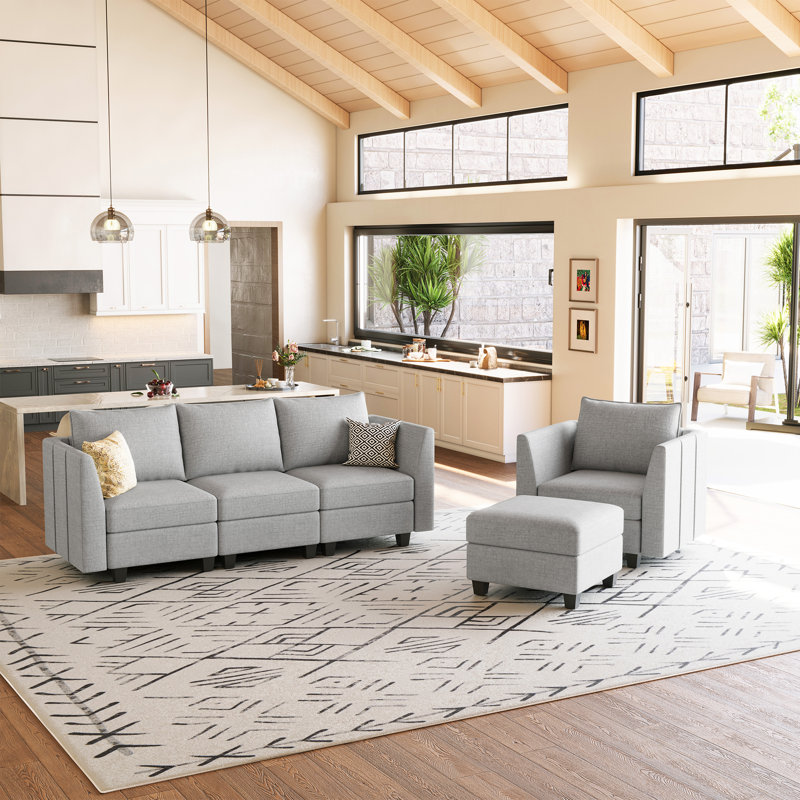 Ensemble de canapé modulaire 3 pièces avec rangement amovible et housse de coussin Aurora Aurora, Gris