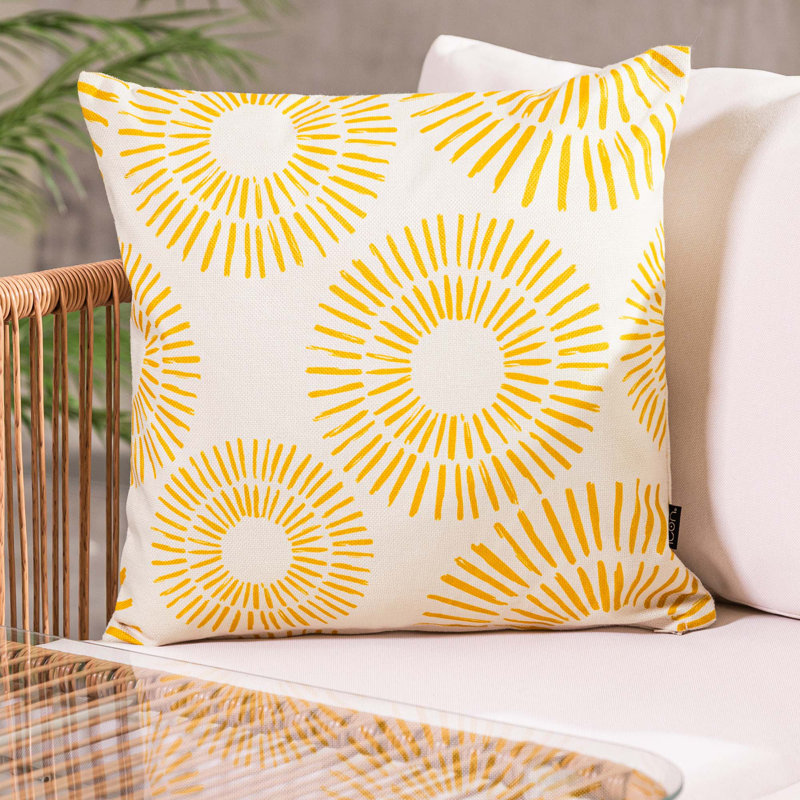 Indoor / Outdoor Abstract Square Cushion, Yellow/White Golden Sun