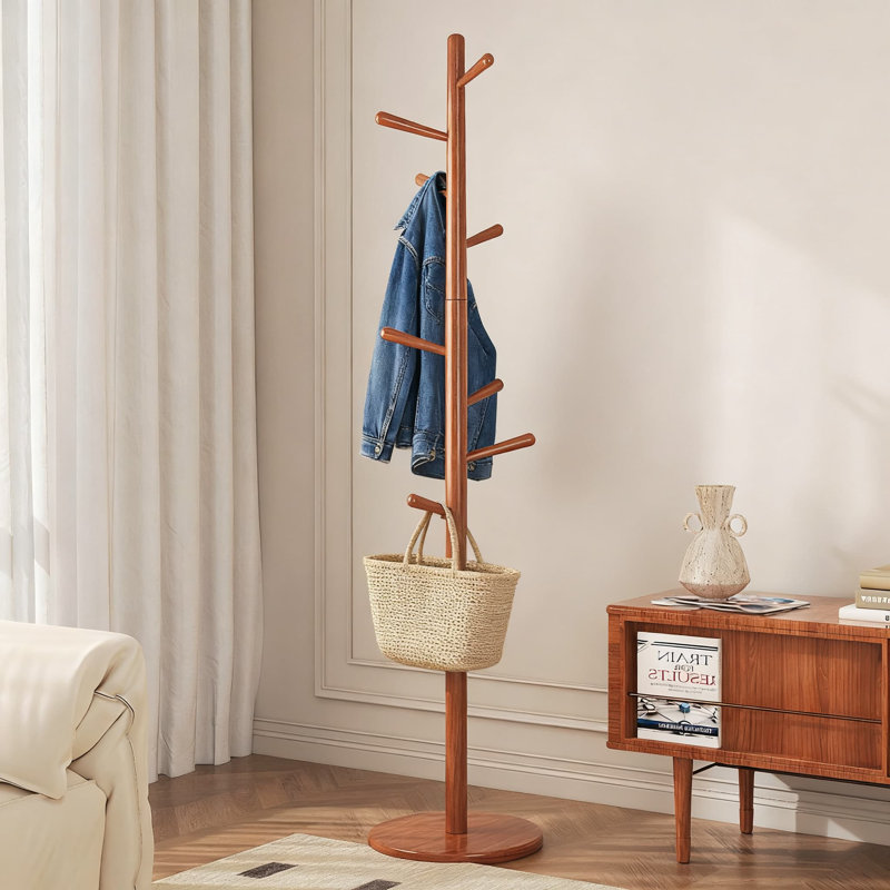 Portemanteau autoportant avec 8 crochets, portemanteau en bois massif