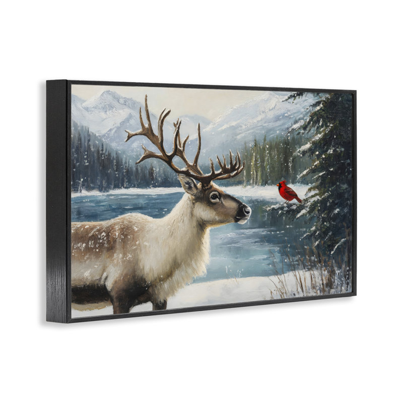 «Christmas Conversation In Wild», dessin de Petal Prints Design, H 16 po x l 24 po, Giclée encadrée noir minuit